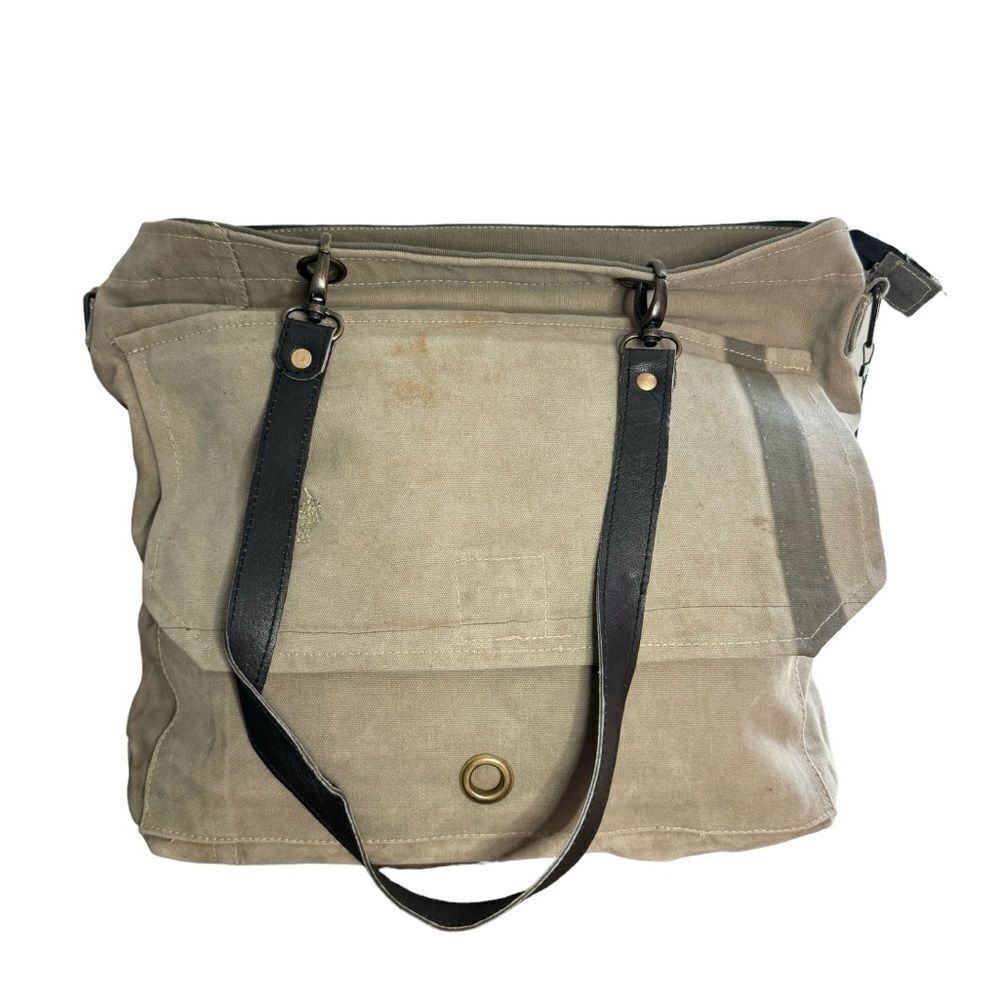 Vintage Addiction Colorblock Recycled Military Canvas & Leather Large Tote – NEW